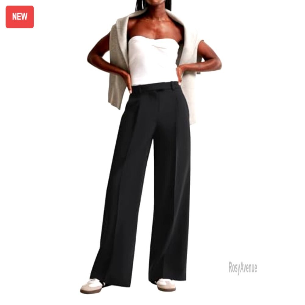 High Waisted Wide Leg Work Pants with Pockets Business Casual Trousers - Picture 5 of 7